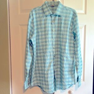 Reaction Kenneth Cole Button Down Dress Shirt 17 Neck 34/35 Arm - blue